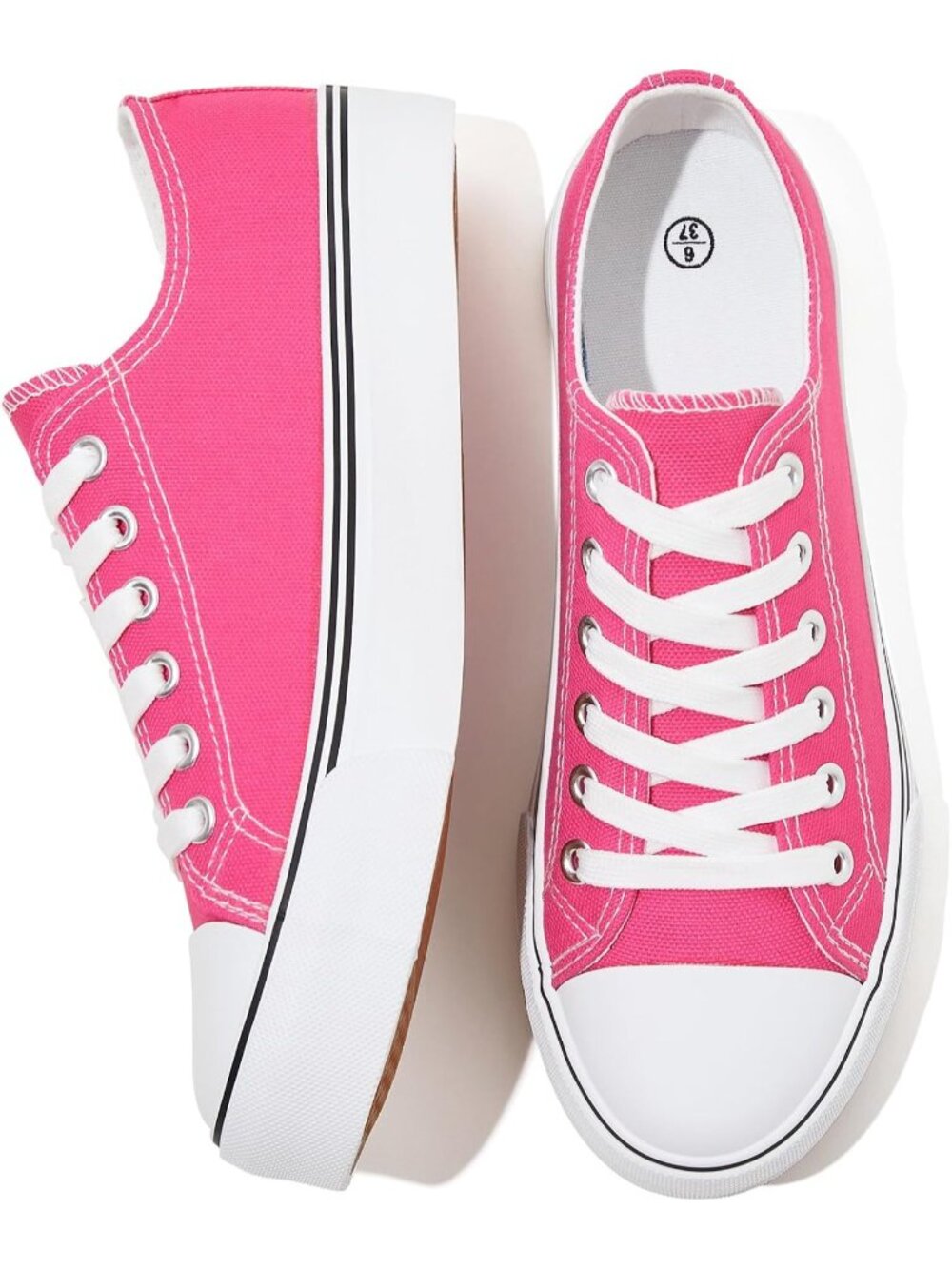 Women's Hot Pink Breathable Soft Lightweight Lace-Up Canvas Tennis Sneaker Shoes